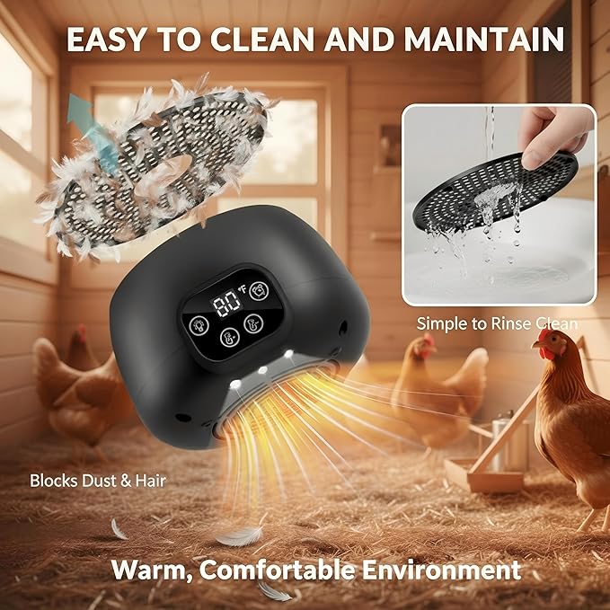 Enhon Chicken Coop Heater with LED Lighting, Adjustable Temperature, Timer & Safety Features – 5 Ft Long Cable Chicken Coop Heating Lamp Perfect for Small Animals and Reptiles(2 Pack)