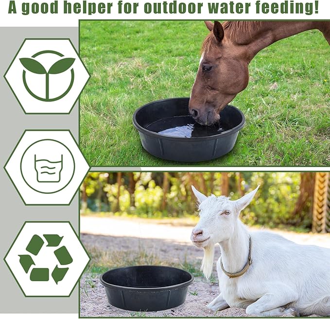 Sadnyy 3 Pcs 12 Quart/ 3 Gallon Rubber Feeder Pan, Rubber Feed Pan Utility Horse Feed Bucket Dog Bowl Horse Feeder for Cats Dogs Goats Chicken Dust Bath Container Animal Feeding, 17.5 x 5.3 inches