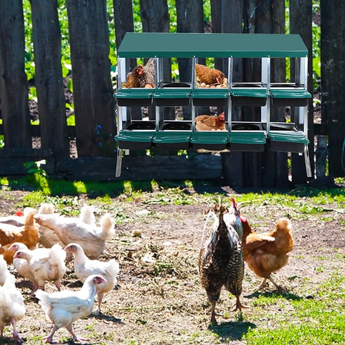 Chicken Nesting Box, Egg Laying Box, Convenient for Collecting Eggs, Ventilated Poultry House Equipment in Metal Chicken Coop, Suitable for Hens and Ducks (Green, 10 Holes with Legs)