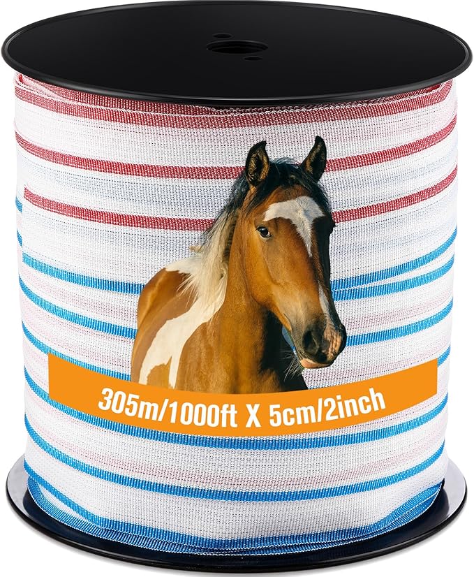 1 Roll 2 Inch x 1000 ft Electric Fence Tape for Livestock Polytape Fencing Horse Fence with High Visibility