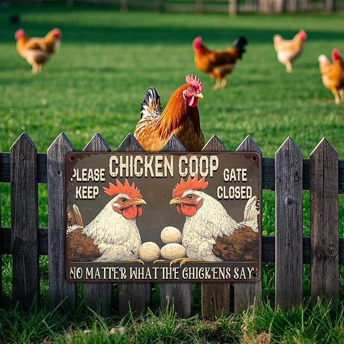 Funny Chicken Signs Chicken Coop Please Keep Gate Closed No Matter What The Chickens Say Aluminium Sign Home Ktichen Farm Metal Chicken Signs Decor 12x16 Inch Chicken Metal Tin Signs Poster