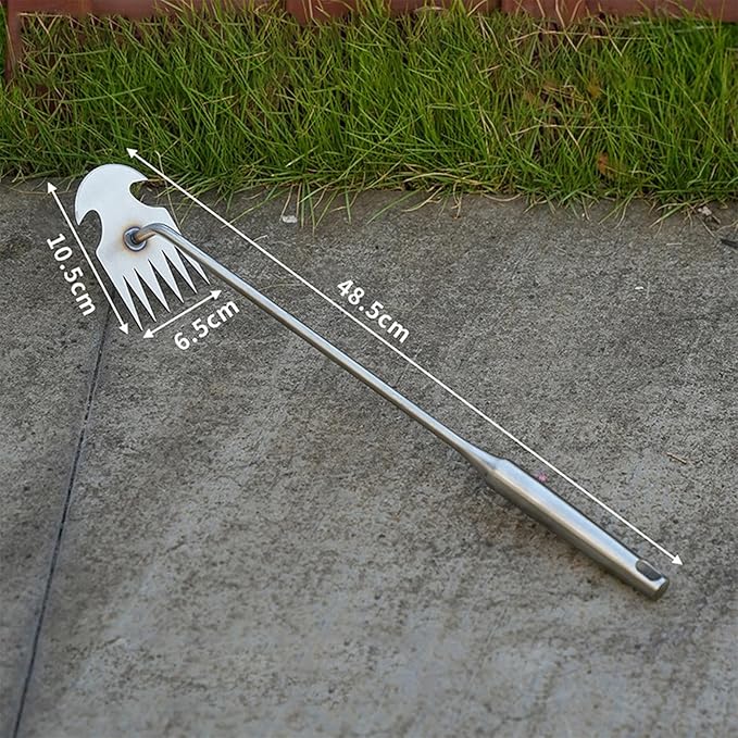 Weeds Puller Weeding Rake, with Handle, Uprooting Garden Weeding Tool Stainless Steel for Lawn Farm Outdoor Backyard, 6 Teeth, 48.5cmx10.5cmx6.5cm