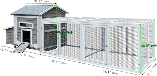 118'' Large Chicken Coop with Run, Wooden Duck Hen House for 3-5 Chickens, Outdoor Chicken Run Poultry Rabbit Cage with Nesting Box, Free-Range Door & Pull-On Tray Gray