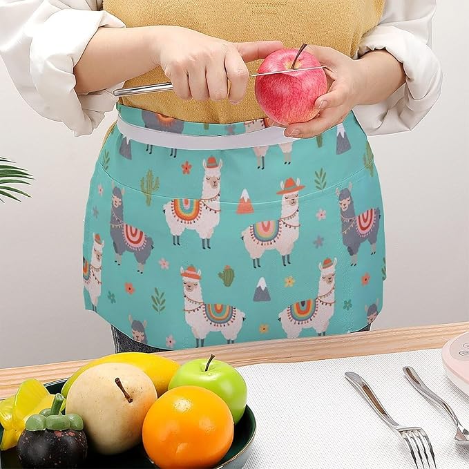 Unisex Apron for Cooking Server Waitress Half Waist Apron with 3 Pockets