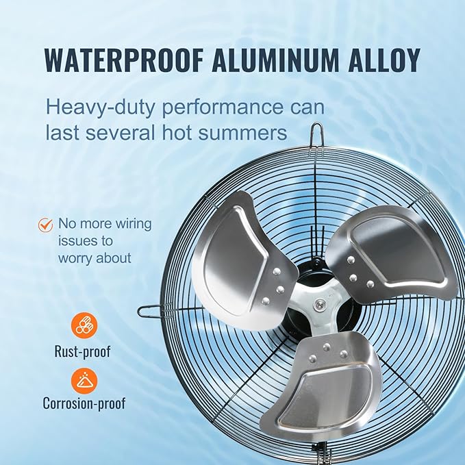 VEVOR 12'' Shutter Exhaust Fan, High-speed 1000 CFM, Aluminum Wall Mount Attic Fan with AC-motor, Ventilation and Cooling for Greenhouses, Garages, Sheds, Shops, FCC