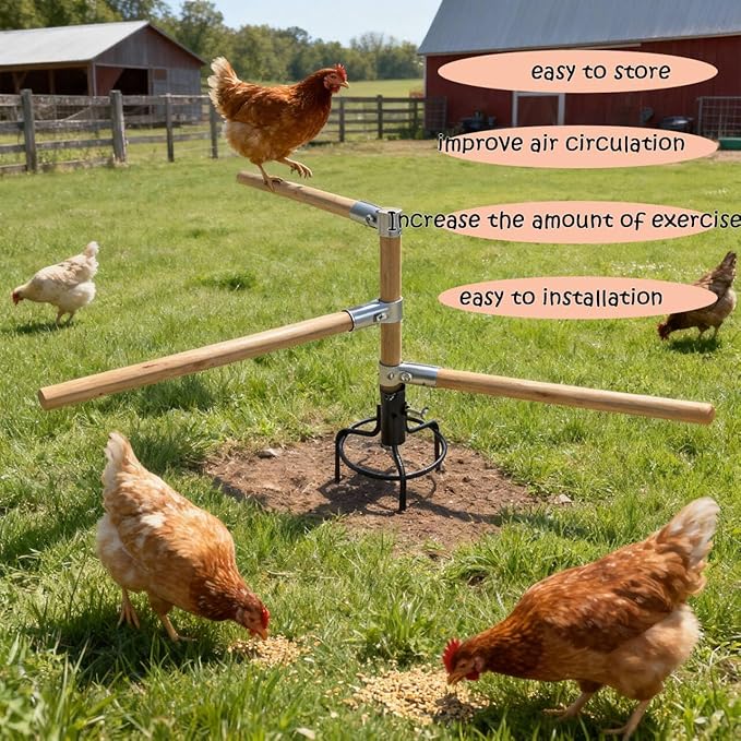 2 Pack Chicken Perch Toys for Coop & Backyard Chickens, Small Chicken Perch Roosting Bars with 3-Prong Metal Ground Plug & Adjustable and Replaceable Wood Bar(Wooden, 22" H x 14" R)