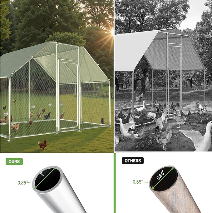 Large Metal Chicken Run, Chicken Coop with Lockable Door Flat Shape Walk-in Chicken Hen House with Waterproof & Anti-UV Cover for Duck Rabbit Habitat Cage Outdoor Poultry Cage for Yard Farm
