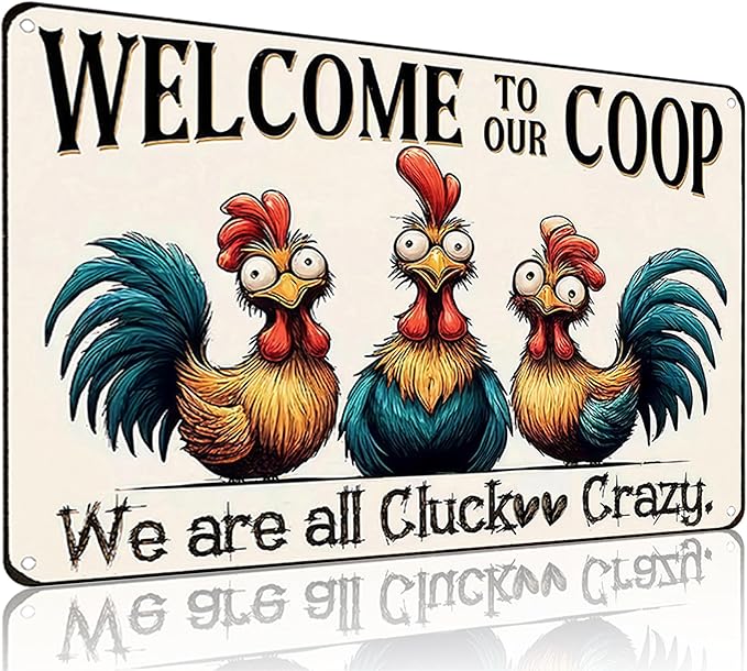 Funnysign Chicken Gifts Vintage Chicken Welcome To Our Coop Tin Sign for Chicken-Coop Farm Kitchen Garden Yard Decor 8x12 inch (3907)