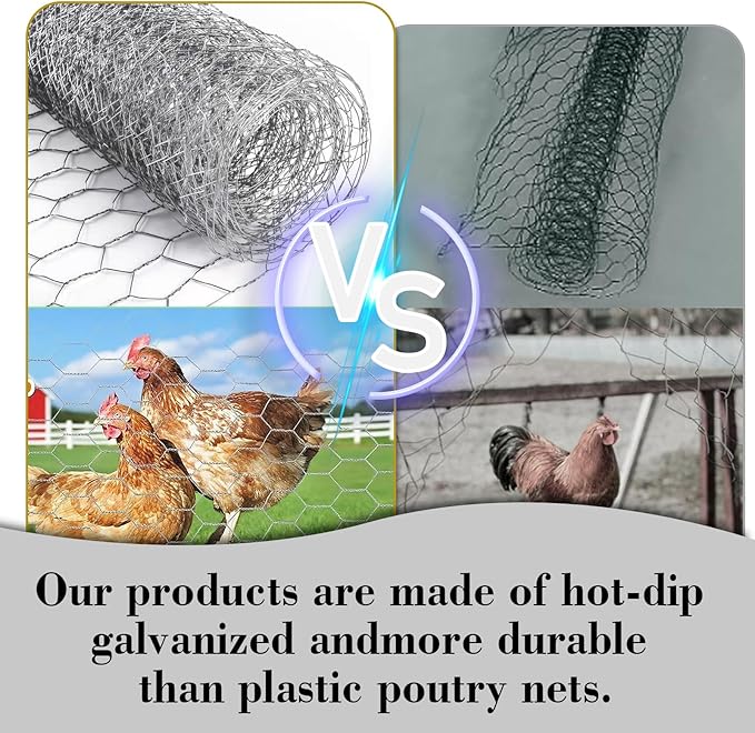 Chicken Wire Mesh, 15.75IN x 49.17FT Hexagonal Galvanized Steel Chicken Wire Fence, Metal Poultry Wire Netting for Chicken Coop Rabbit Dogs Barrier