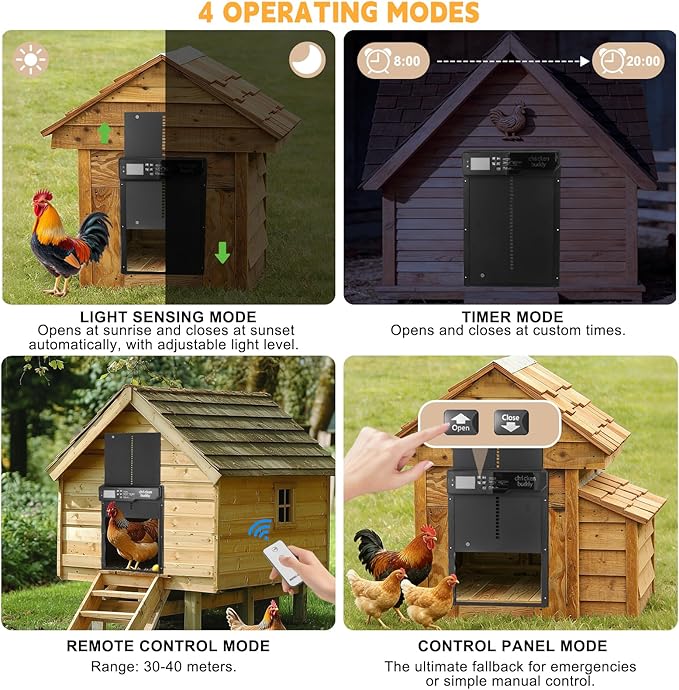 Automatic Chicken Coop Door, Large Aluminum Alloy Door with Timer & Manual Modes, Anti-Pinch Safety, Programmable LCD Controller for Secure Poultry Access(Black)