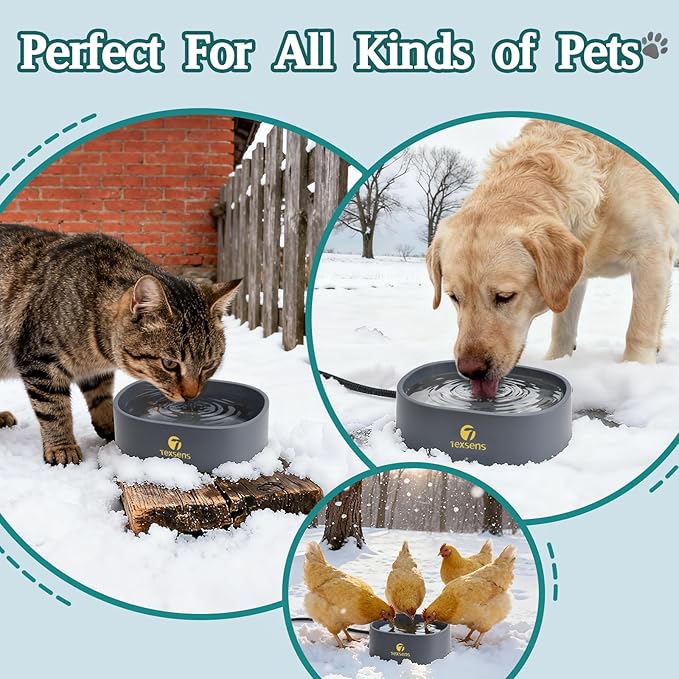 Heated Water Bowl for Large Dogs - 0.93 Gallon/118 OZ - Outdoor Pet Thermal Bowl with Chew-Proof Cord - Provides Drinkable Water in Winter - Suitable for Multi-Pets, & Cats, Chickens, Birds