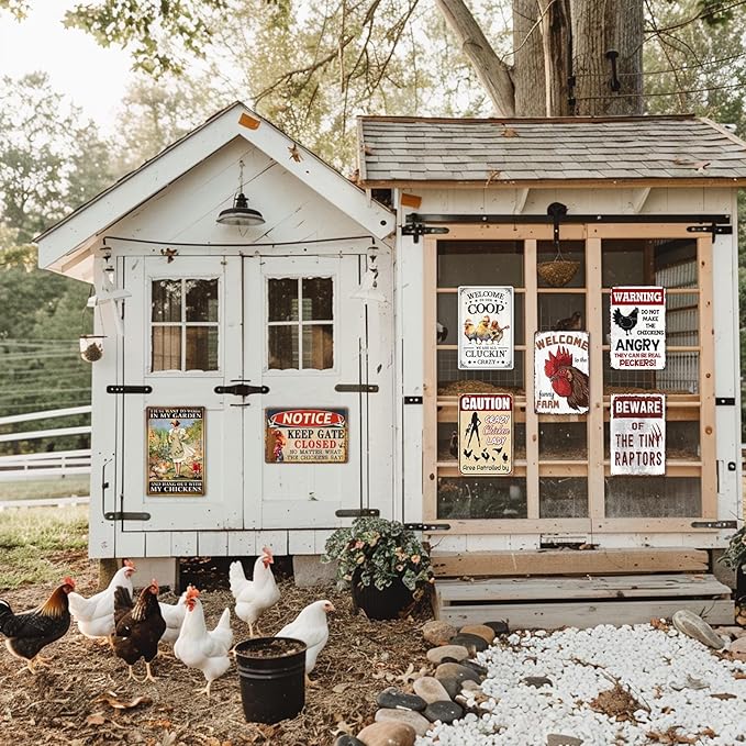 Chicken Signs Welcome to The Funny Farm Sign Chicken Coop Signs Outdoor Decor Metal Chicken Yard Sign Gifts 8x12 Inch