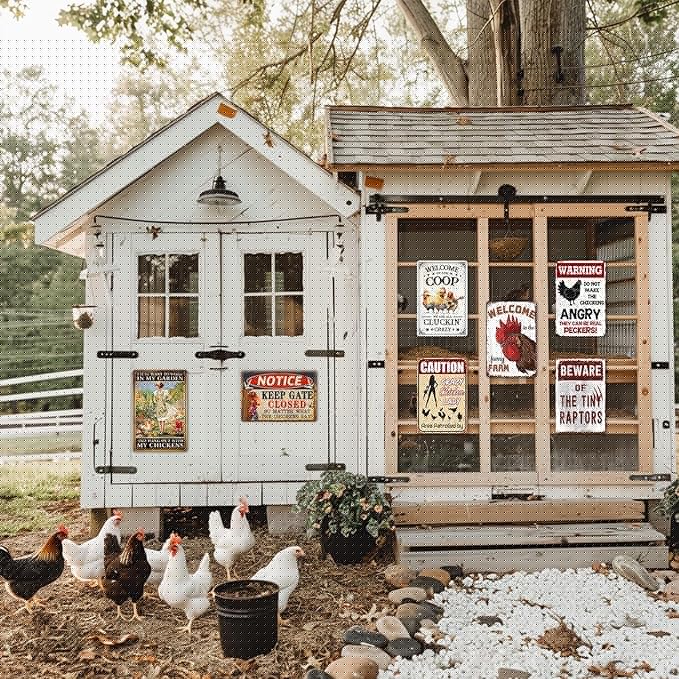 Chicken Signs, Funny Chicken Coop Sign Beware of The Tiny Raptors Metal Tin Sign Chicken Coop Accessories Outdoor Chicken Farm Sign Yard Decor Gifts 8x12 Inch