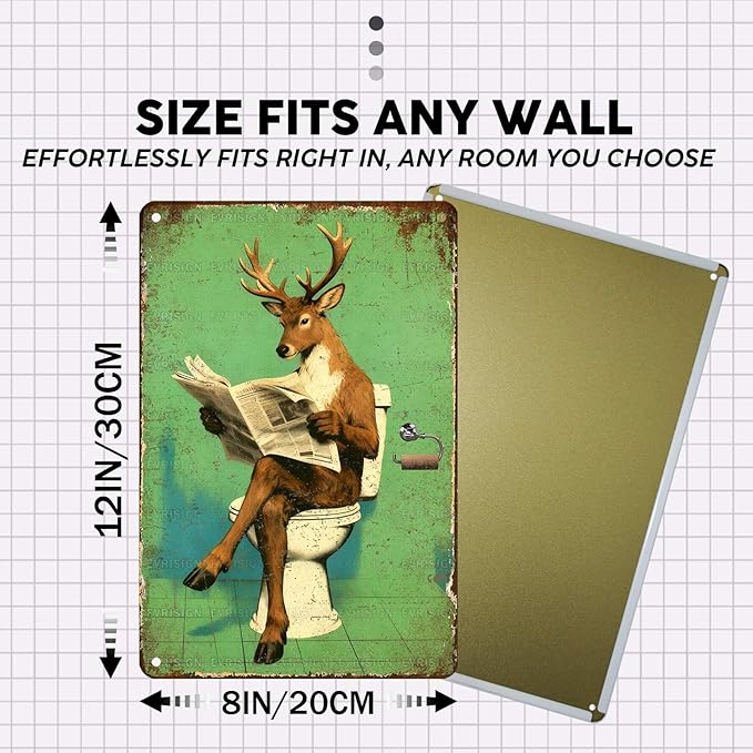 Vintage Deer Tin Sign Retro Metal Sign Wall Art Funny Nostalgic Wall Decor Decorations For Home Toilet Bathroom Man cave Cafe Kitchen Bar Office 12 * 8In