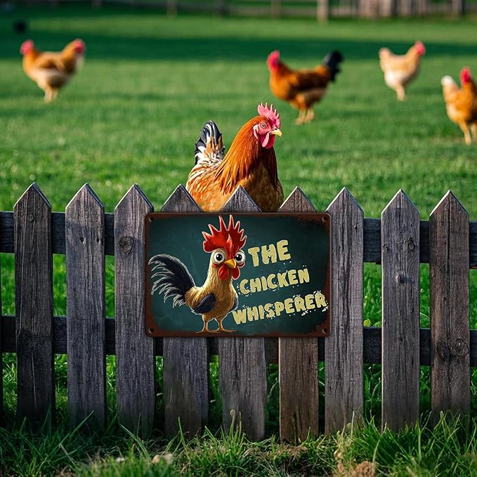 Vintage The Chicken Whisperer Metal Sign Fun Chicken Tin Sign Farm Chicken Coop Metal Poster Home Kitchen Farmhourse Coffee Bathroom Art Wall Decor 12x8 Inch