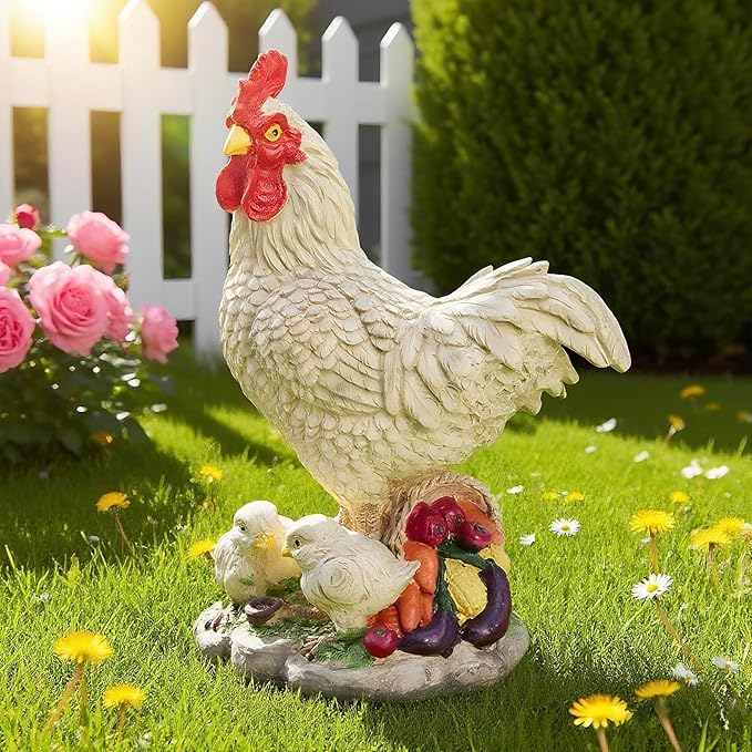 Teaeeno Real Rooster Yard Decor, Chicken Yard Decorations Outdoor,Garden Rooster Decor for Outside,Lawn Statues Decorative Ornaments for Home Patio Backyard Landscape, Ornament for Women/Gardening