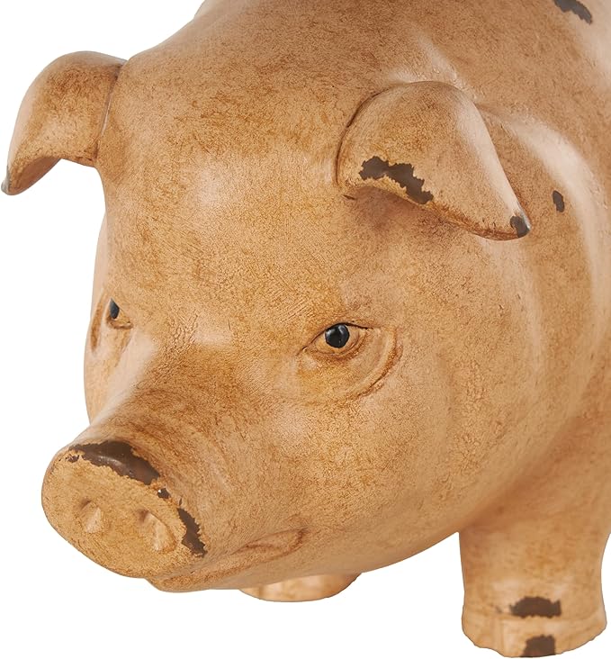 Deco 79 Resin Pig Sculpture with Roosters and Chicks, 15" x 6" x 11", Light Brown