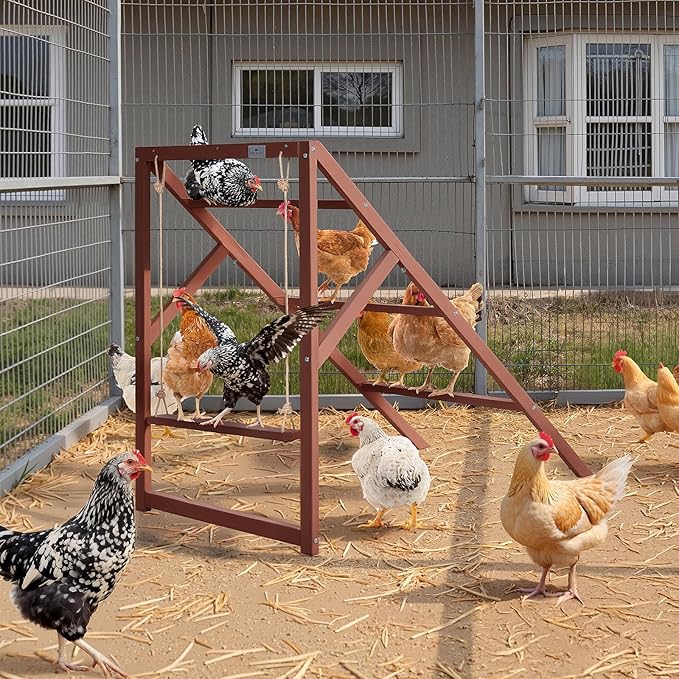 PETSFIT Wooden Chicken Roosting Bars for 8-10 Chickens – Multi-Level Design with 4 Roosting Bars &Swings, Durable Fir Wood for Outdoor Coops, Easy Assembly, Ideal for Backyard Farms
