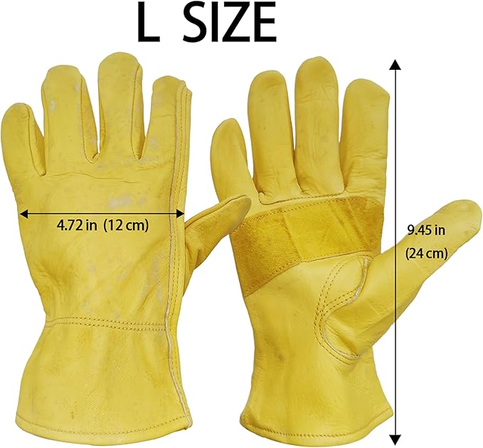 3 Pairs Leather Work Gloves For Men Cowhide Working Gloves Abrasion Resistant Driver Gloves
