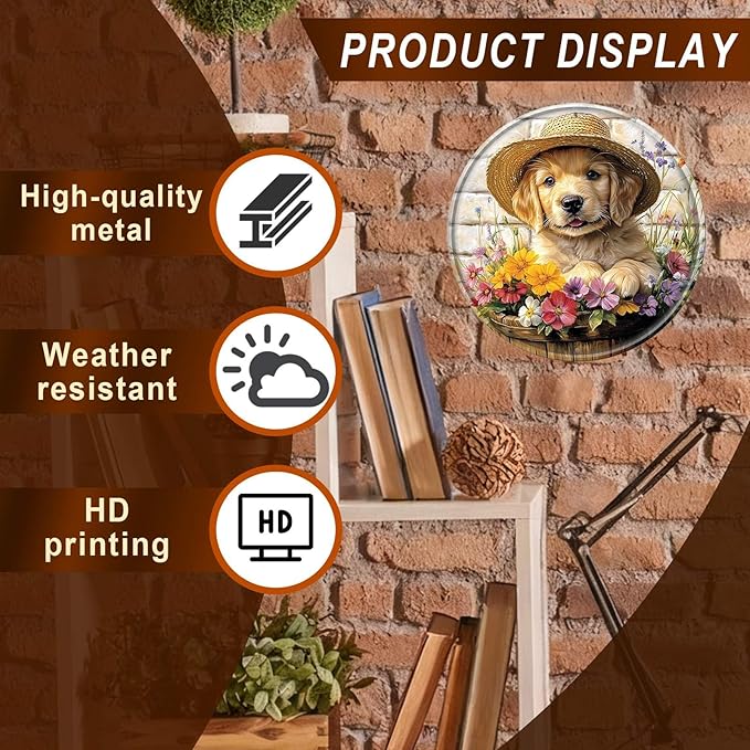 Labrador Round Metal Tin Sign Wreath Vintage Dog Wall Art Decor for Home Garden Yard Decor 8x8inch