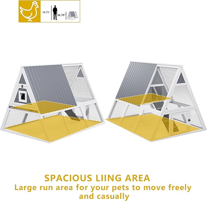Large Chicken Run Coops with Nesting Boxes Outdoor for 4-6 Chickens Wooden Duck Rabbit Hen House A-Frame Quail Pens with Wire Fencing and Weatherproof Roof for Backyard, Farm, Yard(Extremely Stable)