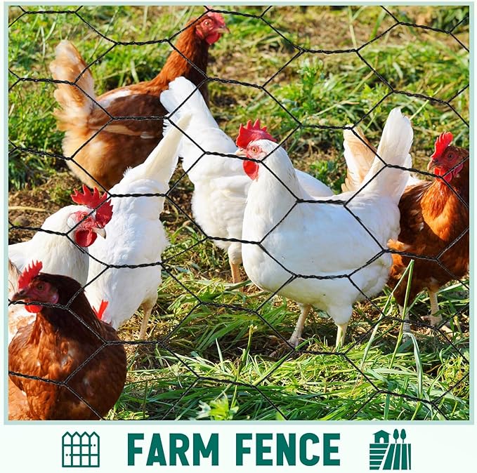48 in x 200 ft Chicken Wire Fencing Metal Floral Chicken Wire Mesh for Crafts Poultry Garden, 1 Inch Hexagonal Galvanized Hardware Cloth Netting for Poultry Coop Barrier Rabbit Cage (Black)