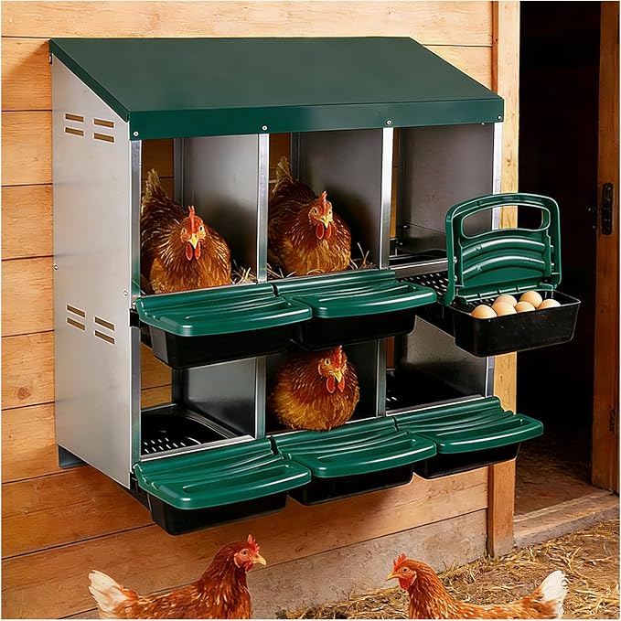 Chicken Nesting Boxes with 6 Cozy and Roll-Away Design - Chicken coop Nesting Boxes,Private Laying Spot & Enables Effortless Egg Collection (Green)