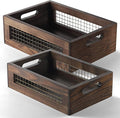 Wooden Countertop Baskets Set of 2 for Kitchen, Pantry|Wall Mount Upgrade with Full Accessories| Rustic Nesting Boxes|Wooden Organizer Crates for Vegetables, Produce, Bread