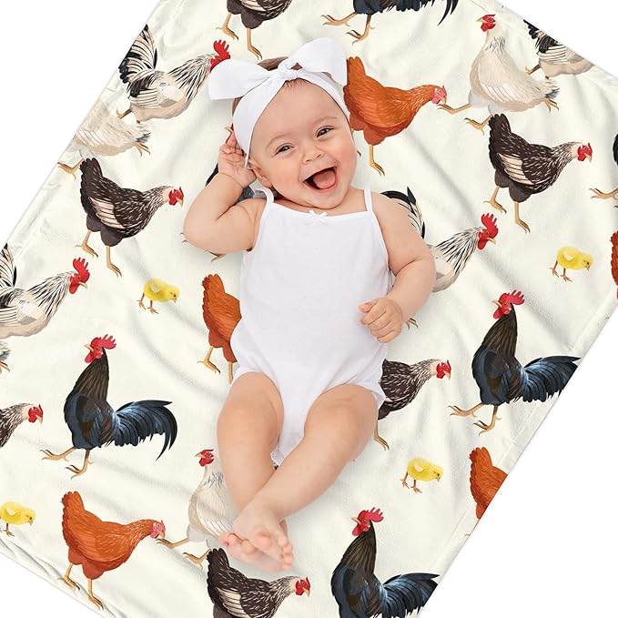 Chicken Gifts for Women, Cute Chicken Blanket for Adults, Soft Fuzzy Plush Throw Easter Blanket, Chickens Decor with Rooster Design, Easter Gifts White Elephant, 50 x 60 Inches