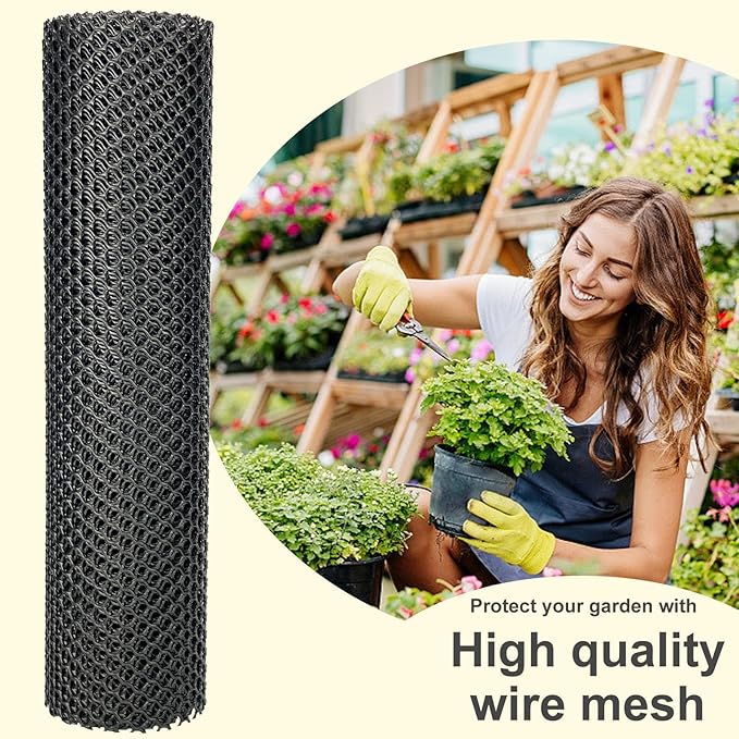 Plastic Wire Mesh Fence 16in x 33Ft Plastic Chicken Wire Mesh for Poultry, Dogs, Rabbit, Snake Barrier & Gardening Versatile Plastic Fencing (16in x 33Ft, Black)
