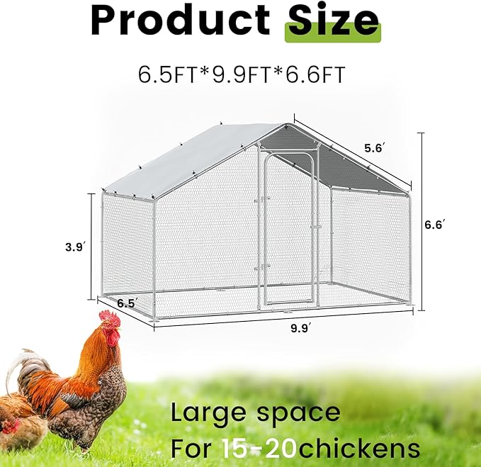 BOSSIN Bold Chicken Coop Run Large Metal Chicken Pen Outdoor, Chicken Runs for Yard with Cover, Poultry Cage Spire Shape Coop, Heavy Duty Walkin Waterproof and Anti-UV Cover for Rabbits