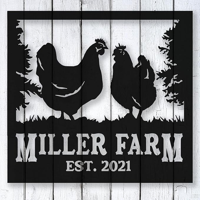 Personalized Chicken Coop Metal Sign Custom Hen House Nameplate Rustic Farmhouse Barnyard Wall Art Backyard Poultry Plaque Outdoor Homestead Decor Gifts for Farmers Chicken Lovers Homesteaders
