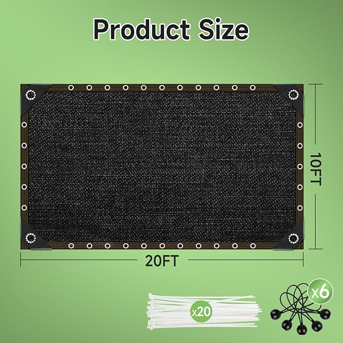 FOTMISHU 70% Shade Cloth 10ftx20ft Anti-Aging Sun Mesh UV Resistant Net, Sunblock Garden Tarp for Plant Cover, Greenhouse, Barn or Kennel, Flowers, Plants