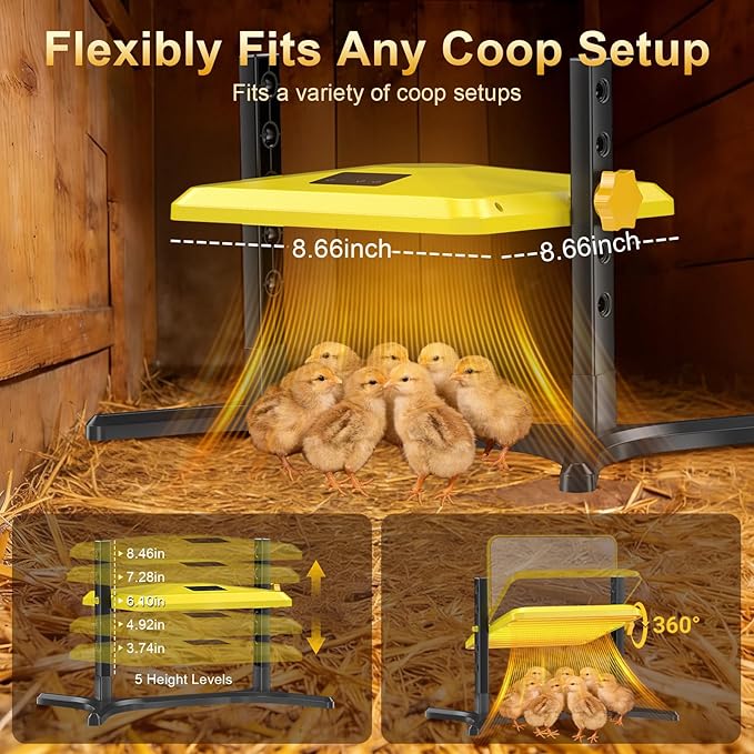 Brooder Plate for Chicks, 50-158°F Brooder & Chicken Heater for Coop with Smart Thermostat, UL certified Radiant Chick Heat Plate for Poultry, 5-Height & 360° Adjustable Angle, Winter Heating