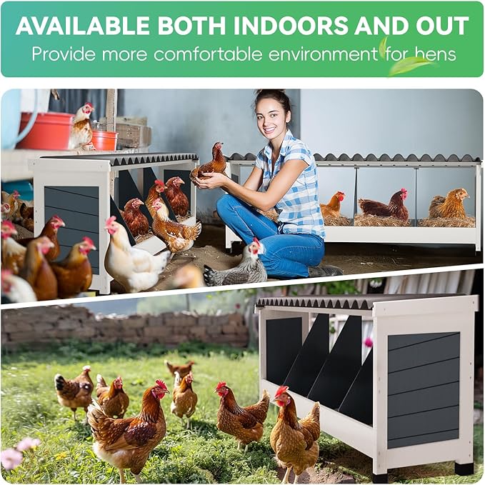 Chicken Nesting Boxes,4 Compartments Wooden Nesting Boxes for Chickens,Laying Boxes for Hens Ducks Poultry Protect Eggs Chicken Coops Easy Egg Collection (4 Hole)