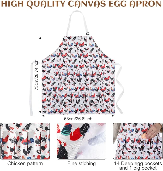 2 Pcs Egg Collecting Apron with 15 Pocket Gathering Basket with 7 Pouch for Chicken Duck Goose Eggs Easter Supplies