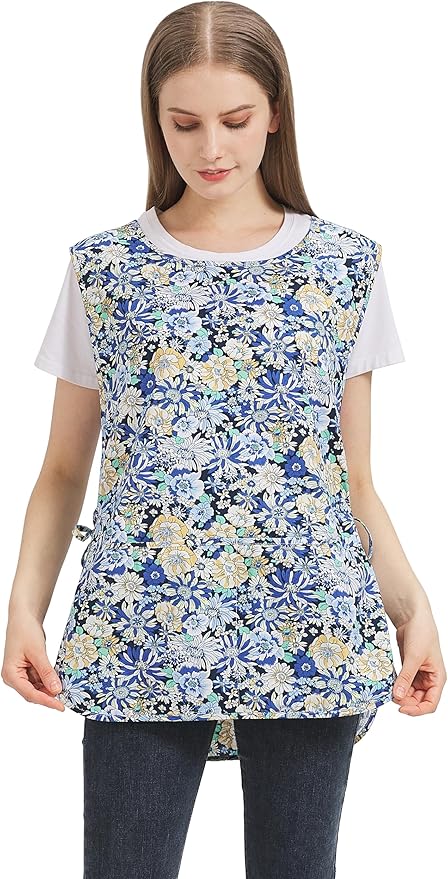 Nanxson Women Cobbler Apron with 2 Patch Pockets Cotton printed Smock with Side Ties for Work Chef kitchen CF3187