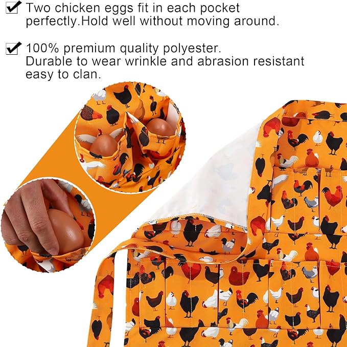 Egg Collecting Apron, 12 Pouches Chicken Egg Apron, Farmhouse Aprons for Chicken, Duck, Goose, Poultry Collection