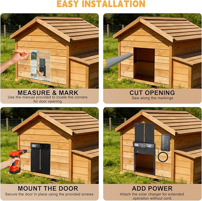 Automatic Chicken Coop Door, Large Aluminum Alloy Door with Timer & Manual Modes, Anti-Pinch Safety, Programmable LCD Controller for Secure Poultry Access(Black)
