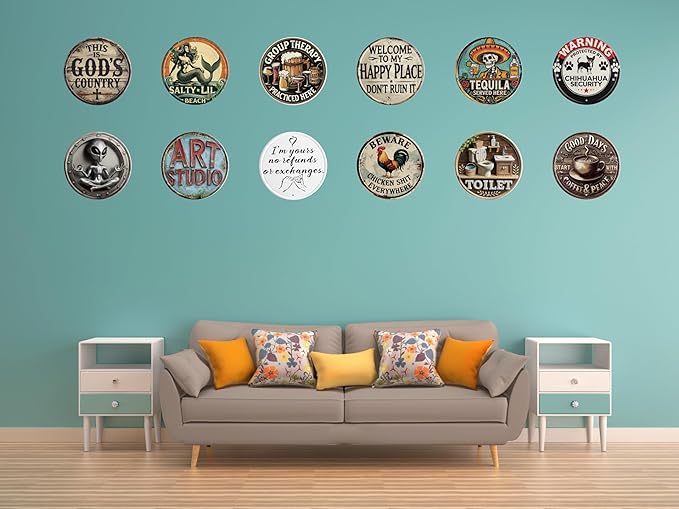 Skull Decor Vintage Round Metal Sign Wall Art Ideal for Bedrooms Living Rooms Bars Cafes Garages Gift for Friends and Family 8x8 In