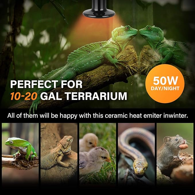 Simple Deluxe 50W Ceramic Heat Emitter Reptile Heat Lamp Bulb No Light Emitting Brooder Coop Heater for Amphibian Pet & Incubating Chicken,2 Pack