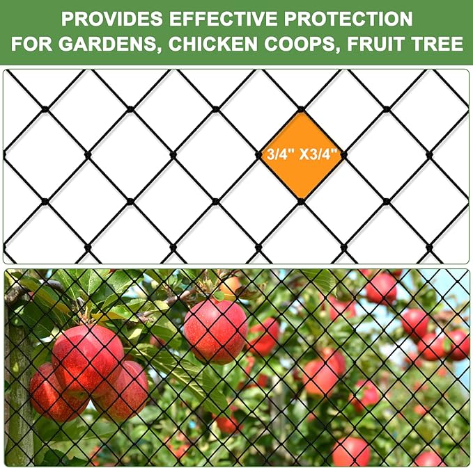 Bird Netting - Garden Poultry Netting with 3/4" Mesh Net, 50x50ft for Chickens, Heavy Duty Nylon for Fruit Tree, Orchard Protection