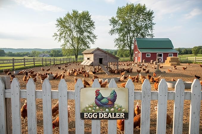 Local Egg Dealer Funny Chicken Coop Sign Farm Fresh Eggs Aluminum Sign Humorous Poultry Farm Decor Gift for Chicken Lovers Rustic Metal Sign 8x12 Inches Style-04
