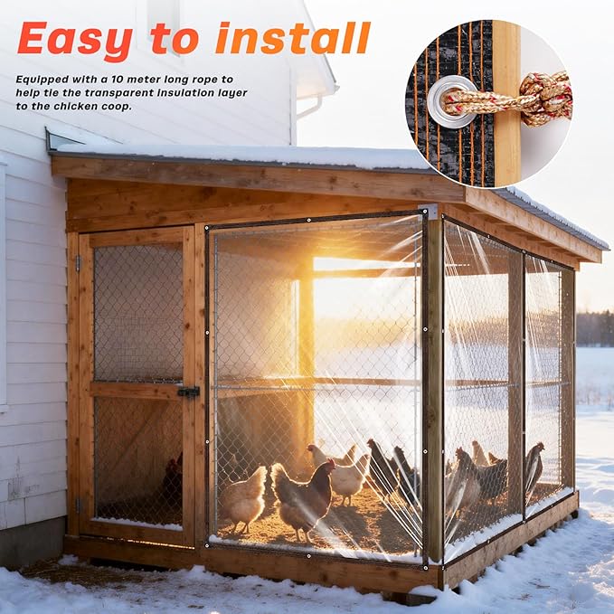 7 x 10 FT Chicken Coop Cover for Winter, Waterproof Chicken Run Tarp with Rope, Anti-Tear Chicken Coop Insulation Windproof Winterizing Cover for Porch Patio Poultry Cage