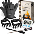 Smoker Gloves and Meat Claws | Instant-Read Thermometer, Timer & Brush | No.1 Heat Resistant Grill & Smoker Accessories Kit | BBQ Gloves & Pulled Pork Claws | Gift Set for Gas Charcoal & Pellet Grills