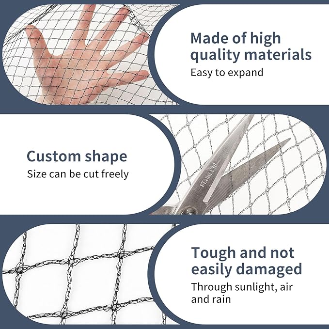 Koi Fish Pond Netting Shield 20ft x 30ft, Black Heavy Duty Pool Leaf net Cover, Protects Garden Pond from Heron,Birds,Cats & Predators Away, Durable & Stakes Included (Black)