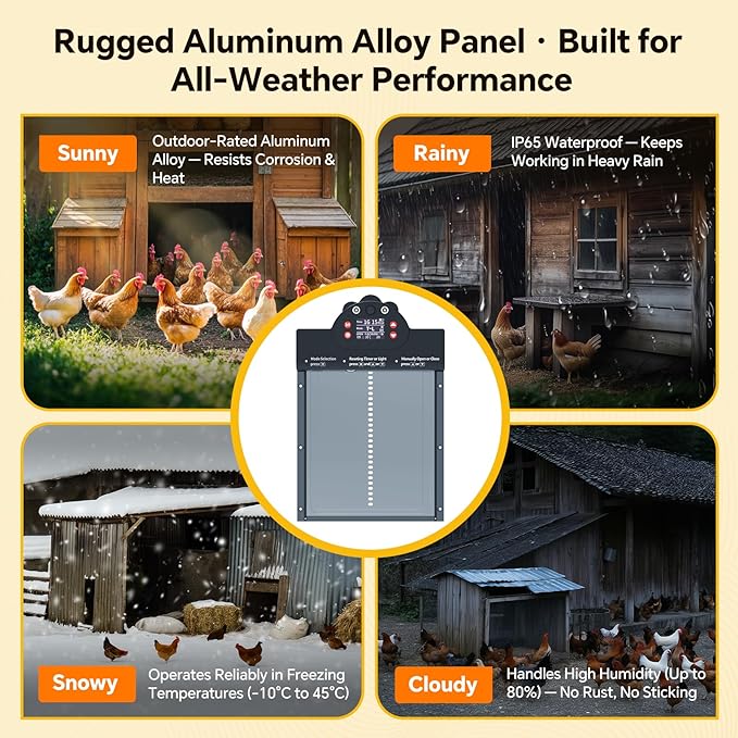 Automatic Chicken Coop Door Solar Powered with 2K Camera & Night Vision, IP65 Wireless Auto Door Opener, 6-Month Battery, APP Control, 2-Way Audio, Anti-Pinch Design (Blue Gray)