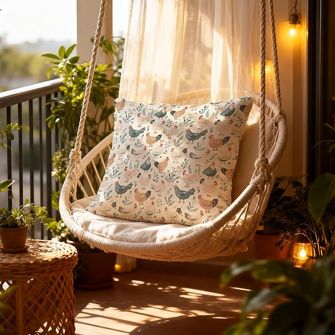Rustic Floral Chicken Pillow Covers 18x18, Chicken Lover Lady Mom Gifts, Cottagecore Flower Farmhouse Hen Decorative Throw Pillow Covers for Home Bedroom Living Room, Set of 2,Color-3