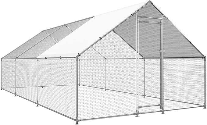 Large Metal Chicken Coop Chicken Pen with Water-Resident and Anti-UV Cover Walk-in Poultry Cage Chicken Runs for Yard with Cover Duck Rabbit Dog House Outdoor