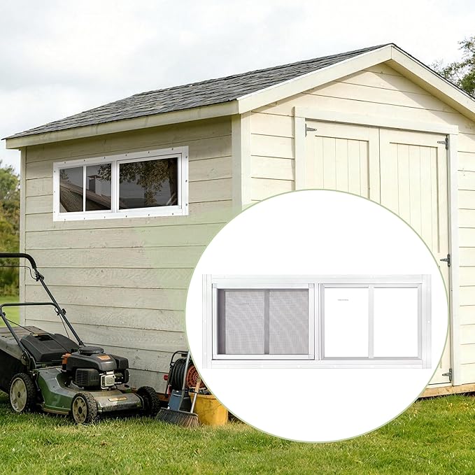 2 Pack Shed Windows, 10"x 23" White Sliding Window Suitable for Chicken Coop, shed, Household, Barn - Transom Window with Tempered Glass and Fiberglass Screen (WH,10''x 23'')